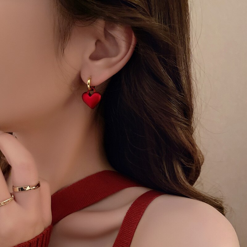 Sexy Cute Love Heart Red Earrings For Females Temperament New Jewelry