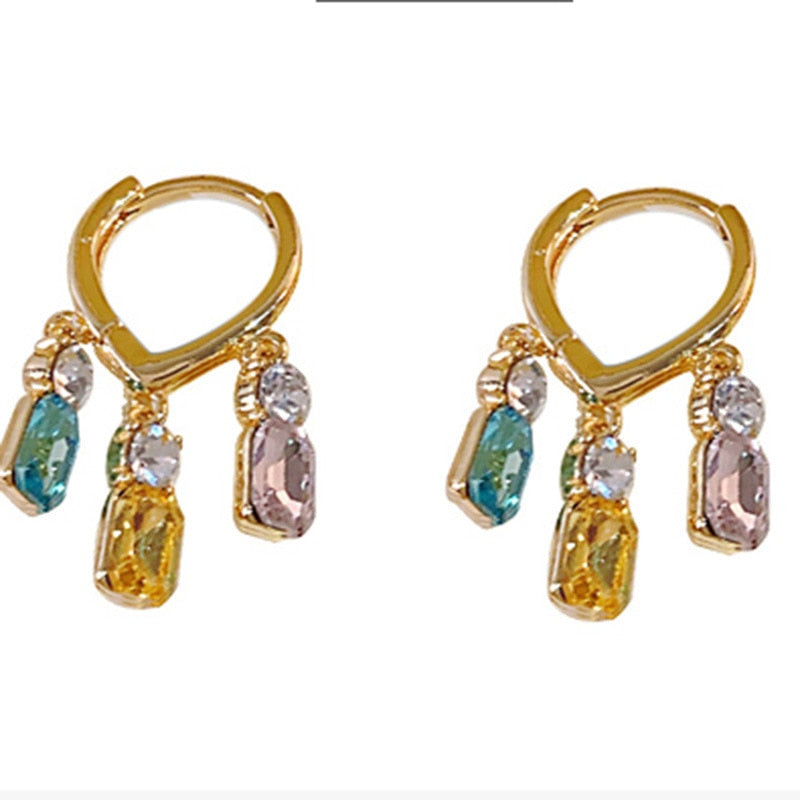 Colorful Crystal Tassel Hoop Earrings