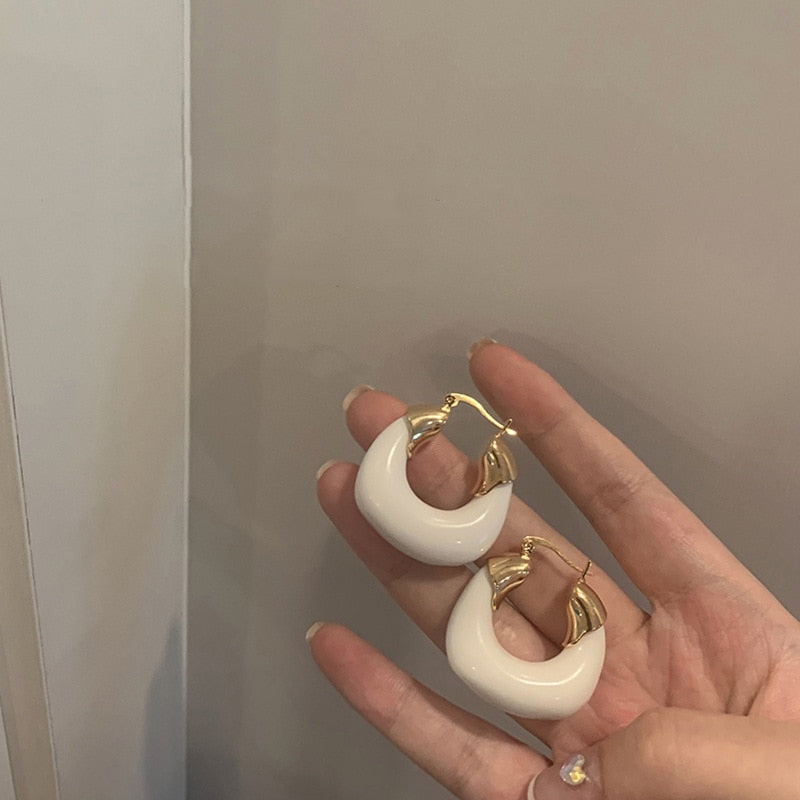 Fashion Designer Resin Hoop Earrings Personality New Jewelry For Women Beige Pink pendientes