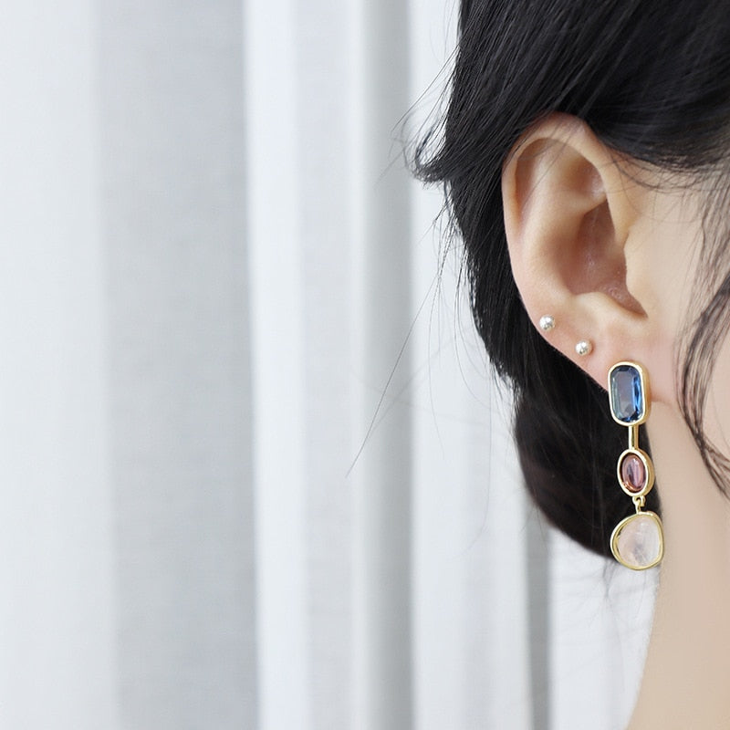 Crystal Stones Long Drop Earrings