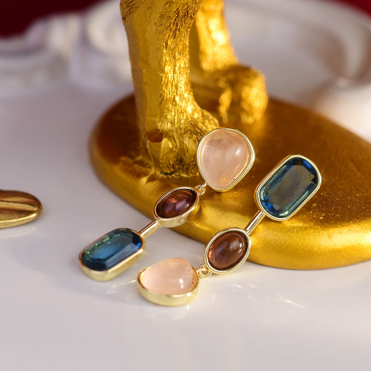 Crystal Stones Long Drop Earrings