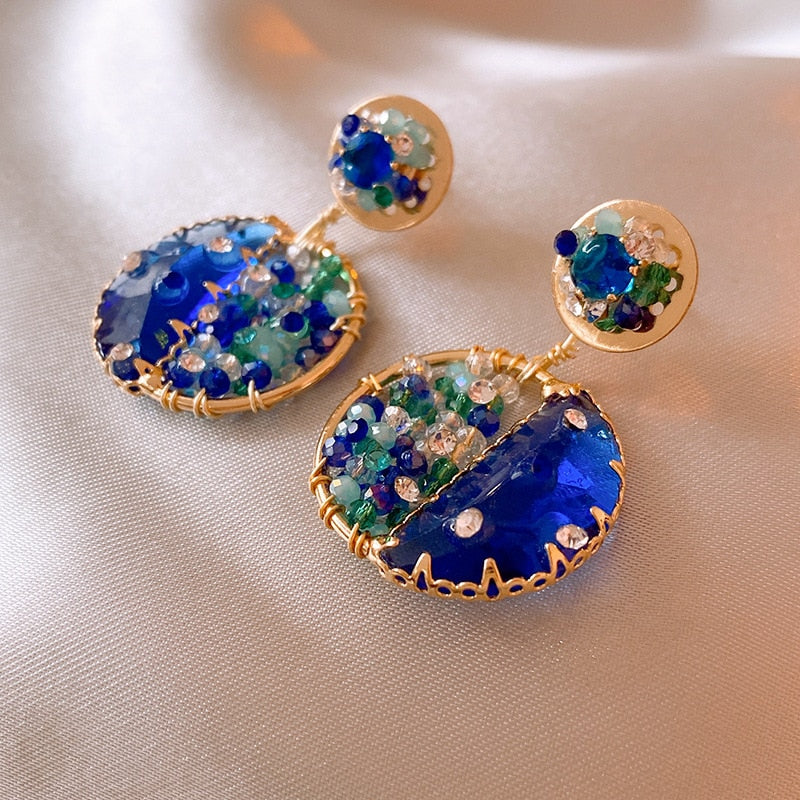 Handmade Crystal Geometric Blue Drop Earrings For Women Personality Creative New Pendientes 2023