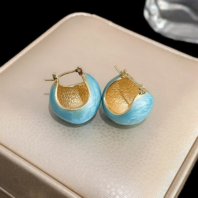 Korean Style Spring Summer Hollow Out Ball Earrings Candy Colors Blue Beige Pendientes Mujer