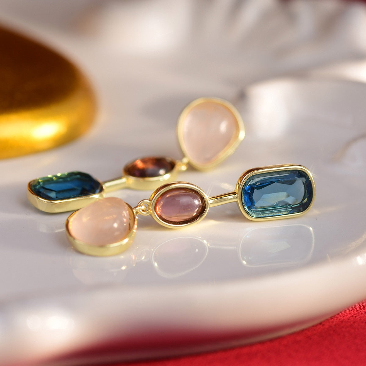 Crystal Stones Long Drop Earrings