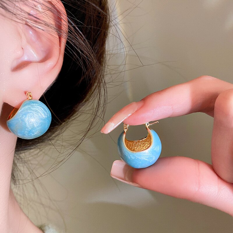 Korean Style Spring Summer Hollow Out Ball Earrings Candy Colors Blue Beige Pendientes Mujer