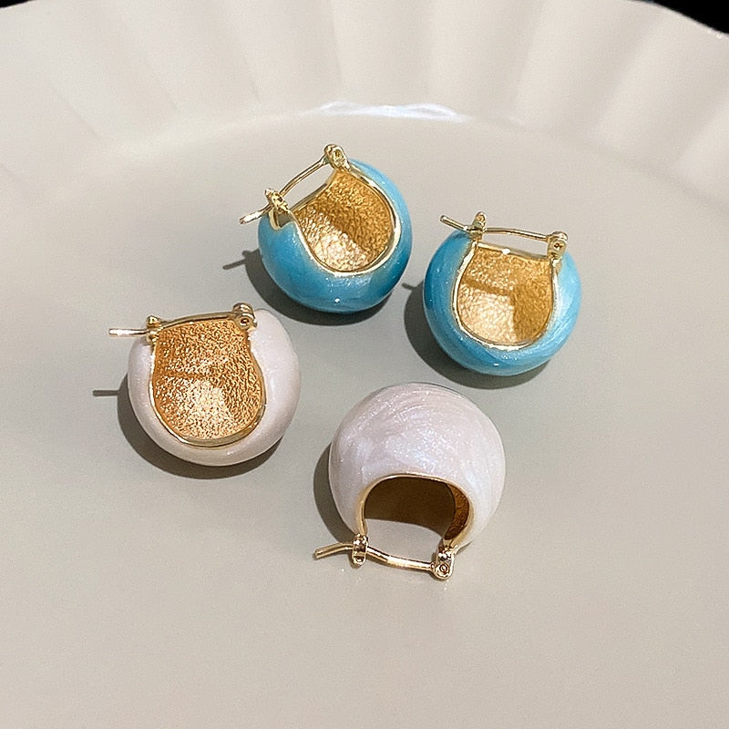 Korean Style Spring Summer Hollow Out Ball Earrings Candy Colors Blue Beige Pendientes Mujer