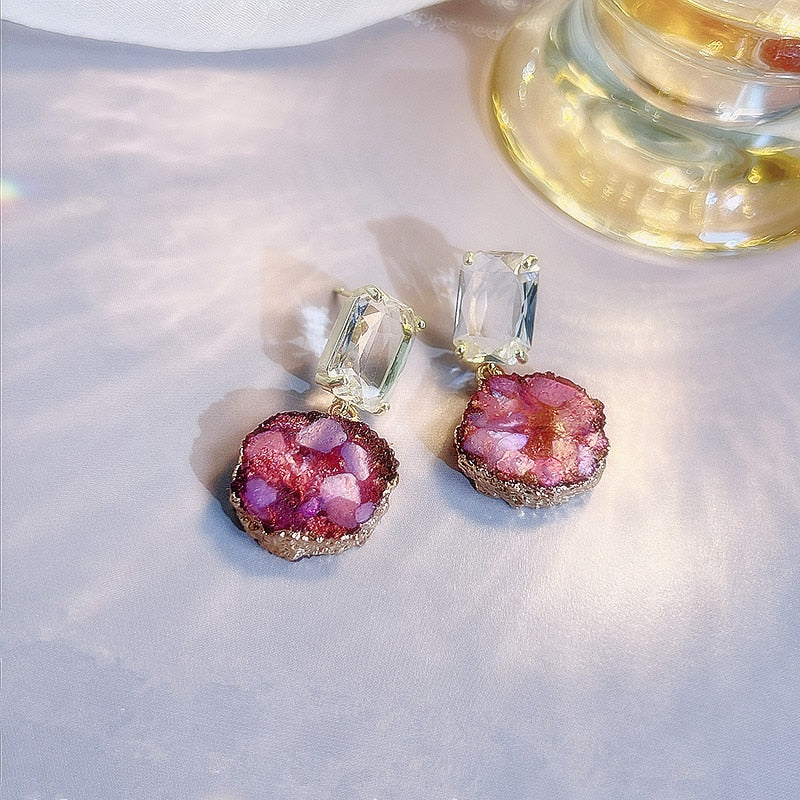 Fashion Purple Color Irregular Druze Stones Dangle Earrings For Women