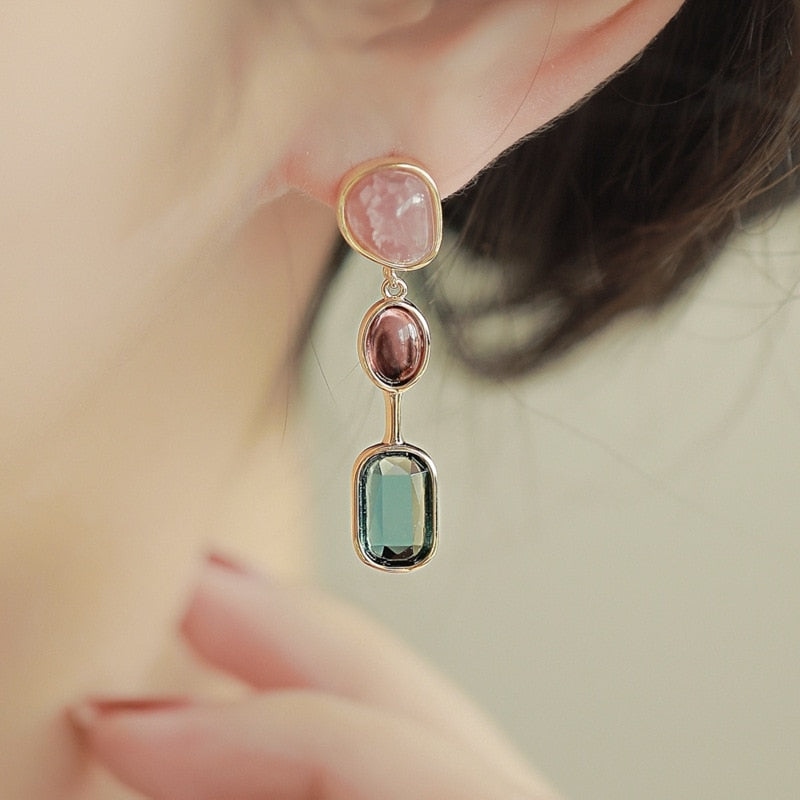 Crystal Stones Long Drop Earrings