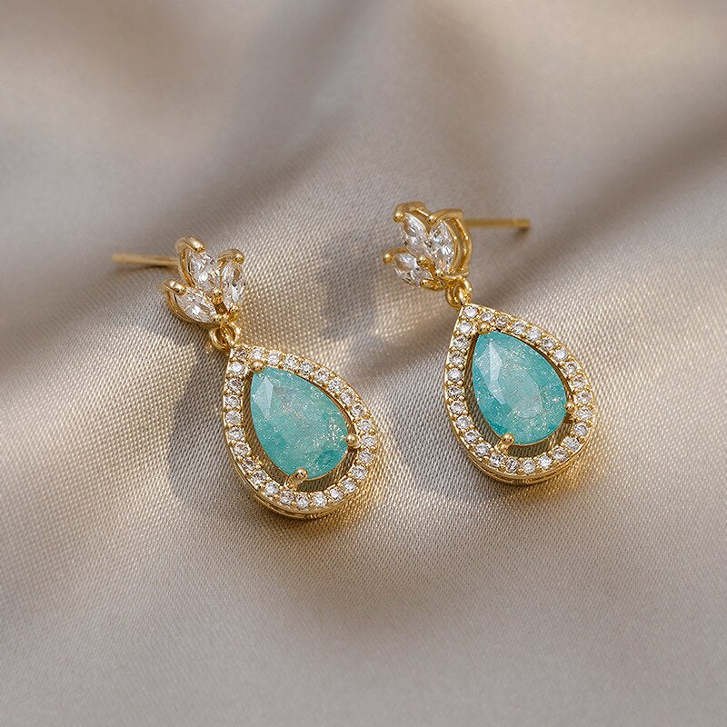 Vintage Green Stones Water Drop Earrings For Women Personality New Jewelry Elegant pendientes wholesale