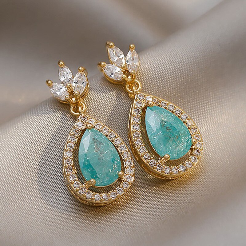 Vintage Green Stones Water Drop Earrings For Women Personality New Jewelry Elegant pendientes wholesale