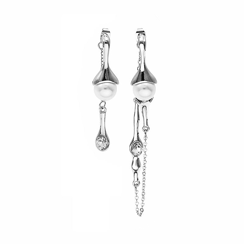 White Pearl Silver Chain Pendant Women's Earrings Asymmetric Personality 2021 New Trend Drop Earrings Jewelry for women