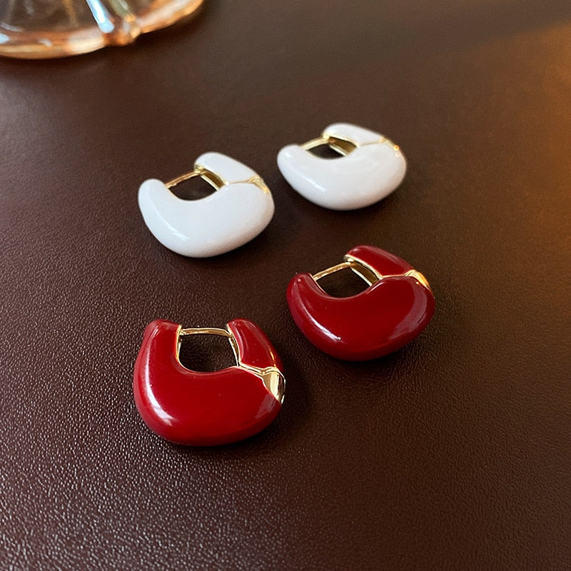 White Red U Shaped Earrings